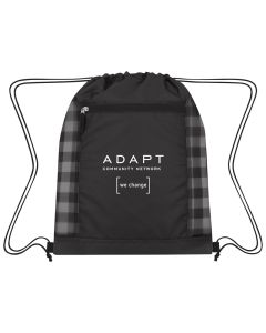 Checkered Mesh Accent Drawstring Bag