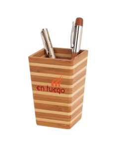Imprinted Bamboo Stripe Pen Holder