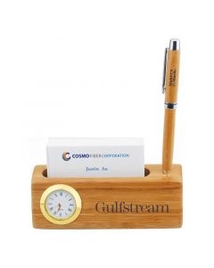 Bamboo Business Card and Pen Holder Clock