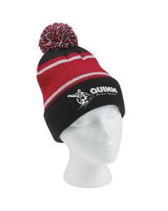 Three-Tone Striped Pom Beanie With Cuff 